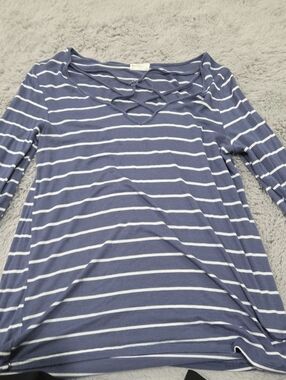 Glitz Navy and White Striped Crisscross Long Sleeve Top